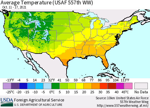 United States Average Temperature (USAF 557th WW) Thematic Map For 10/11/2021 - 10/17/2021
