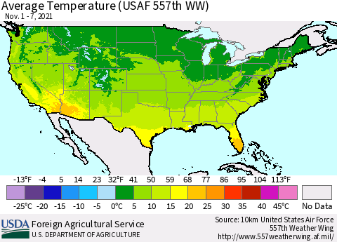 United States Average Temperature (USAF 557th WW) Thematic Map For 11/1/2021 - 11/7/2021