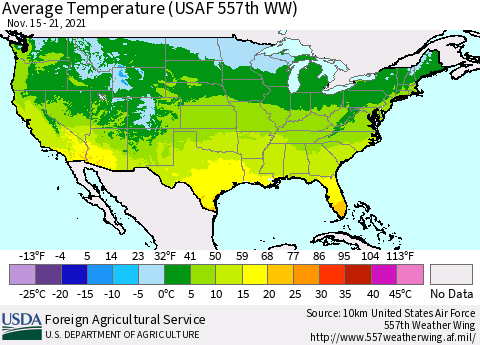 United States Average Temperature (USAF 557th WW) Thematic Map For 11/15/2021 - 11/21/2021