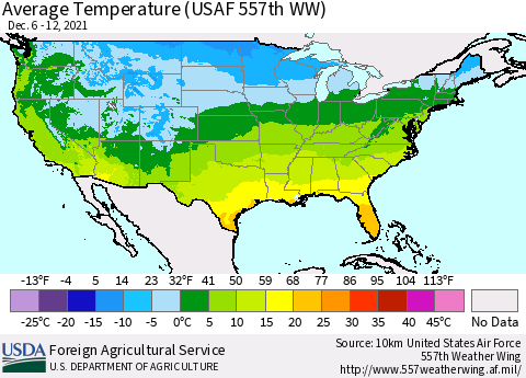 United States Average Temperature (USAF 557th WW) Thematic Map For 12/6/2021 - 12/12/2021