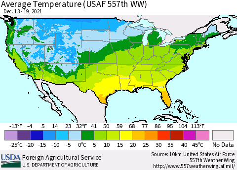 United States Average Temperature (USAF 557th WW) Thematic Map For 12/13/2021 - 12/19/2021