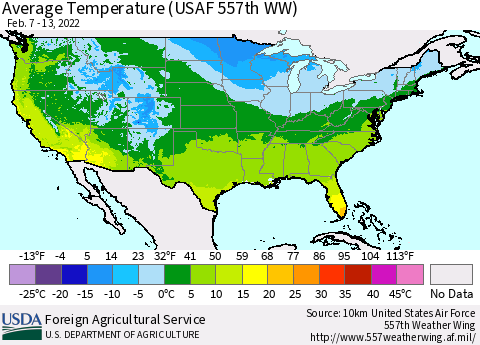 United States Average Temperature (USAF 557th WW) Thematic Map For 2/7/2022 - 2/13/2022