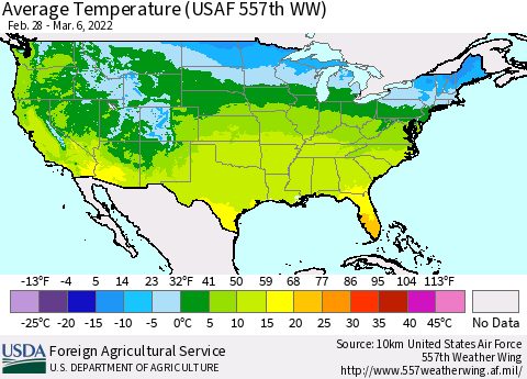 United States Average Temperature (USAF 557th WW) Thematic Map For 2/28/2022 - 3/6/2022