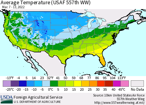 United States Average Temperature (USAF 557th WW) Thematic Map For 3/7/2022 - 3/13/2022