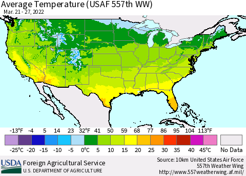 United States Average Temperature (USAF 557th WW) Thematic Map For 3/21/2022 - 3/27/2022