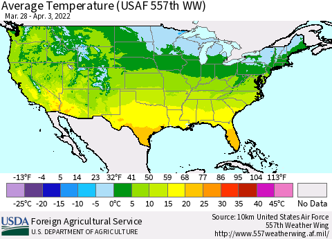 United States Average Temperature (USAF 557th WW) Thematic Map For 3/28/2022 - 4/3/2022