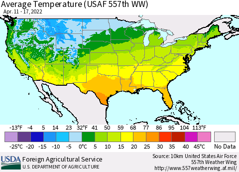 United States Average Temperature (USAF 557th WW) Thematic Map For 4/11/2022 - 4/17/2022