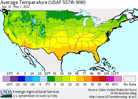 United States Average Temperature (USAF 557th WW) Thematic Map For 4/25/2022 - 5/1/2022