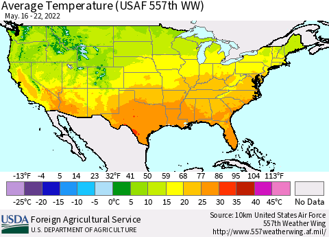 United States Average Temperature (USAF 557th WW) Thematic Map For 5/16/2022 - 5/22/2022