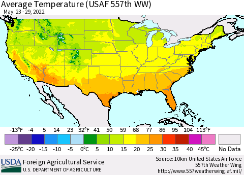 United States Average Temperature (USAF 557th WW) Thematic Map For 5/23/2022 - 5/29/2022