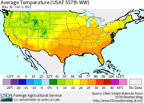 United States Average Temperature (USAF 557th WW) Thematic Map For 5/30/2022 - 6/5/2022