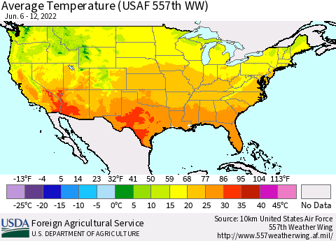 United States Average Temperature (USAF 557th WW) Thematic Map For 6/6/2022 - 6/12/2022