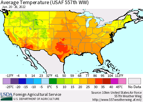 United States Average Temperature (USAF 557th WW) Thematic Map For 6/20/2022 - 6/26/2022