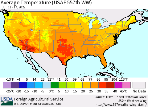United States Average Temperature (USAF 557th WW) Thematic Map For 7/11/2022 - 7/17/2022