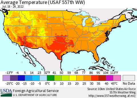 United States Average Temperature (USAF 557th WW) Thematic Map For 7/18/2022 - 7/24/2022