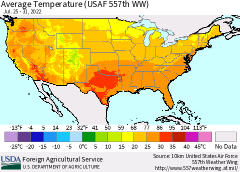United States Average Temperature (USAF 557th WW) Thematic Map For 7/25/2022 - 7/31/2022