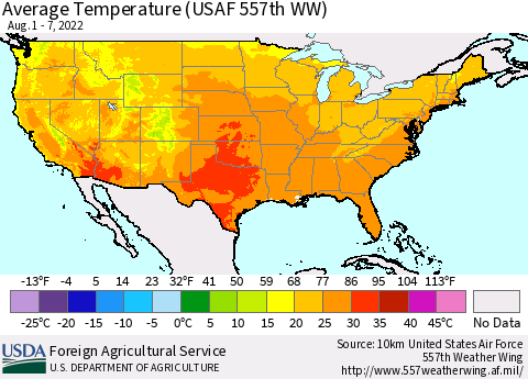 United States Average Temperature (USAF 557th WW) Thematic Map For 8/1/2022 - 8/7/2022