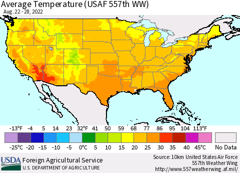 United States Average Temperature (USAF 557th WW) Thematic Map For 8/22/2022 - 8/28/2022