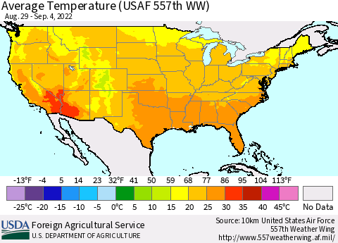 United States Average Temperature (USAF 557th WW) Thematic Map For 8/29/2022 - 9/4/2022
