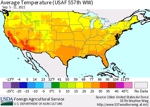 United States Average Temperature (USAF 557th WW) Thematic Map For 9/5/2022 - 9/11/2022