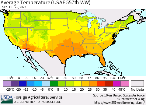 United States Average Temperature (USAF 557th WW) Thematic Map For 9/19/2022 - 9/25/2022