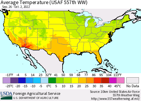 United States Average Temperature (USAF 557th WW) Thematic Map For 9/26/2022 - 10/2/2022