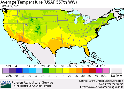 United States Average Temperature (USAF 557th WW) Thematic Map For 10/3/2022 - 10/9/2022