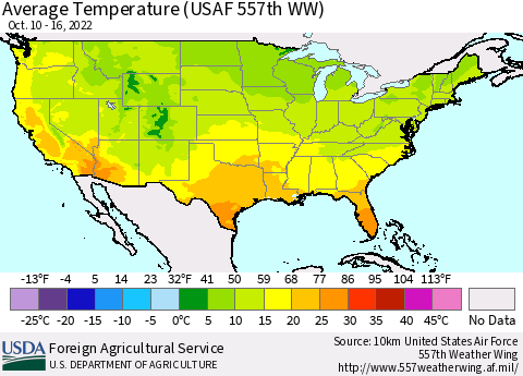 United States Average Temperature (USAF 557th WW) Thematic Map For 10/10/2022 - 10/16/2022