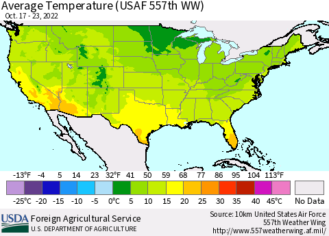 United States Average Temperature (USAF 557th WW) Thematic Map For 10/17/2022 - 10/23/2022