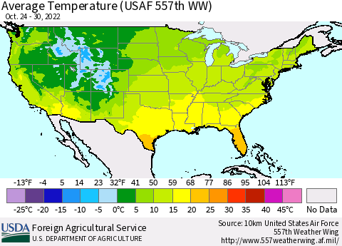 United States Average Temperature (USAF 557th WW) Thematic Map For 10/24/2022 - 10/30/2022