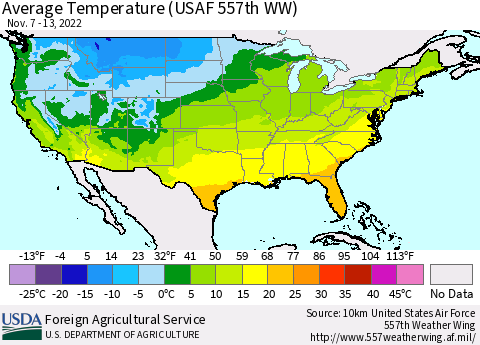 United States Average Temperature (USAF 557th WW) Thematic Map For 11/7/2022 - 11/13/2022