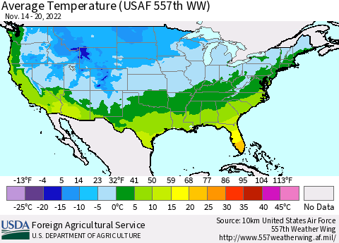 United States Average Temperature (USAF 557th WW) Thematic Map For 11/14/2022 - 11/20/2022