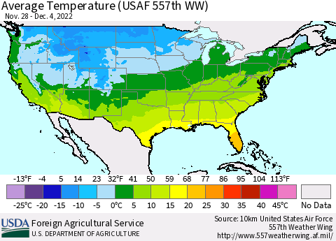 United States Average Temperature (USAF 557th WW) Thematic Map For 11/28/2022 - 12/4/2022