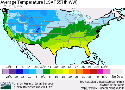 United States Average Temperature (USAF 557th WW) Thematic Map For 12/12/2022 - 12/18/2022