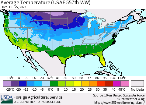 United States Average Temperature (USAF 557th WW) Thematic Map For 12/19/2022 - 12/25/2022