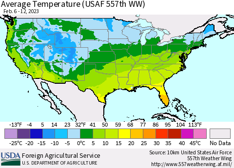 United States Average Temperature (USAF 557th WW) Thematic Map For 2/6/2023 - 2/12/2023