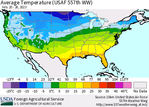 United States Average Temperature (USAF 557th WW) Thematic Map For 2/20/2023 - 2/26/2023