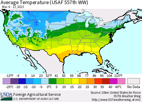 United States Average Temperature (USAF 557th WW) Thematic Map For 3/6/2023 - 3/12/2023