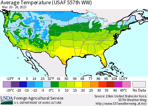 United States Average Temperature (USAF 557th WW) Thematic Map For 3/20/2023 - 3/26/2023
