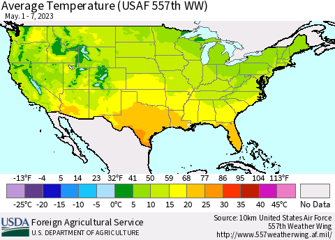 United States Average Temperature (USAF 557th WW) Thematic Map For 5/1/2023 - 5/7/2023