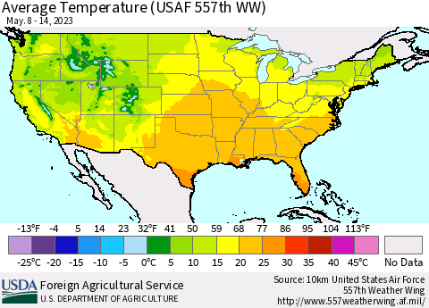 United States Average Temperature (USAF 557th WW) Thematic Map For 5/8/2023 - 5/14/2023