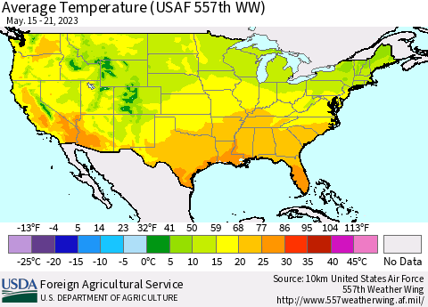 United States Average Temperature (USAF 557th WW) Thematic Map For 5/15/2023 - 5/21/2023