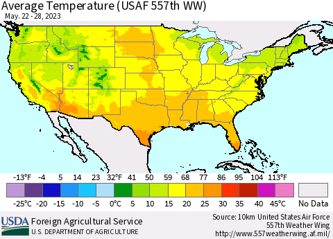 United States Average Temperature (USAF 557th WW) Thematic Map For 5/22/2023 - 5/28/2023
