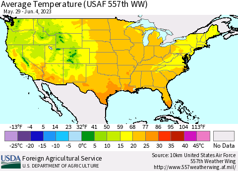 United States Average Temperature (USAF 557th WW) Thematic Map For 5/29/2023 - 6/4/2023