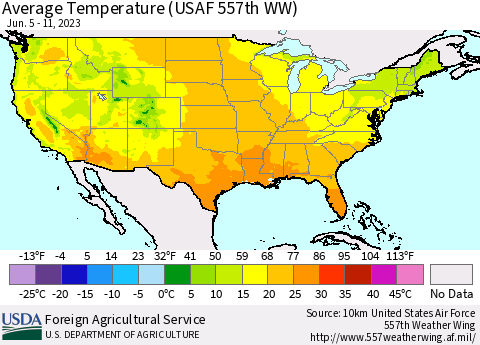 United States Average Temperature (USAF 557th WW) Thematic Map For 6/5/2023 - 6/11/2023
