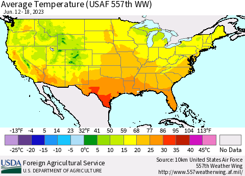 United States Average Temperature (USAF 557th WW) Thematic Map For 6/12/2023 - 6/18/2023