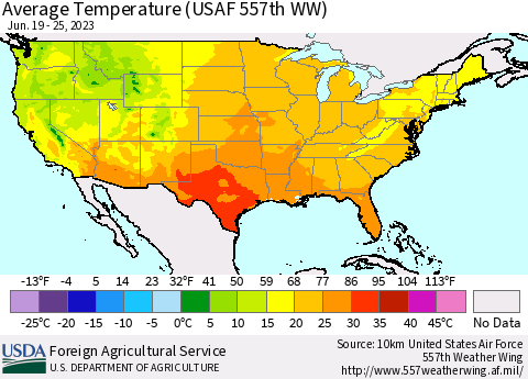 United States Average Temperature (USAF 557th WW) Thematic Map For 6/19/2023 - 6/25/2023