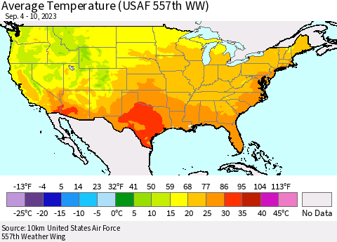 United States Average Temperature (USAF 557th WW) Thematic Map For 9/4/2023 - 9/10/2023