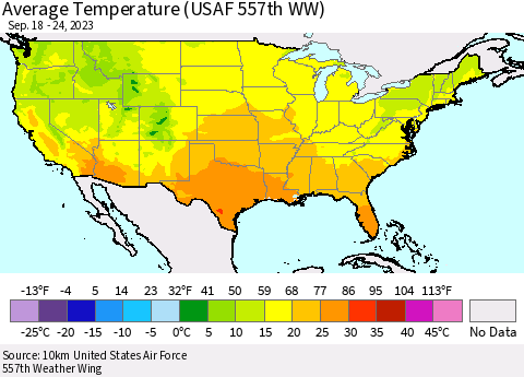 United States Average Temperature (USAF 557th WW) Thematic Map For 9/18/2023 - 9/24/2023
