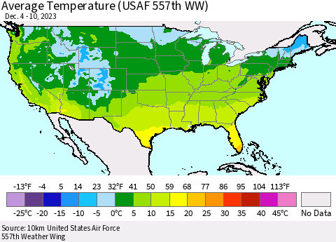 United States Average Temperature (USAF 557th WW) Thematic Map For 12/4/2023 - 12/10/2023